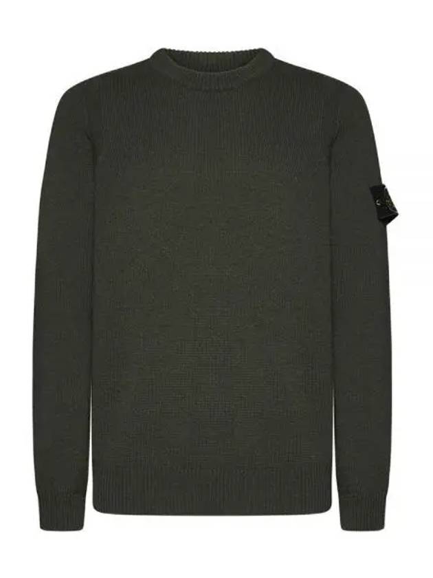 Logo Patch Crew Neck Wool Knit Top Khaiki - STONE ISLAND - BALAAN 2