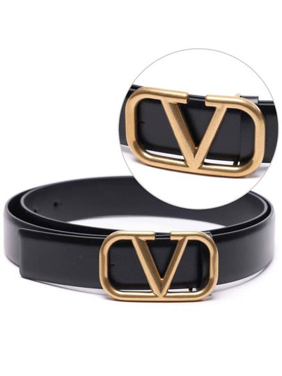 V Logo Signature Buckle Leather Belt Black - VALENTINO - BALAAN 2