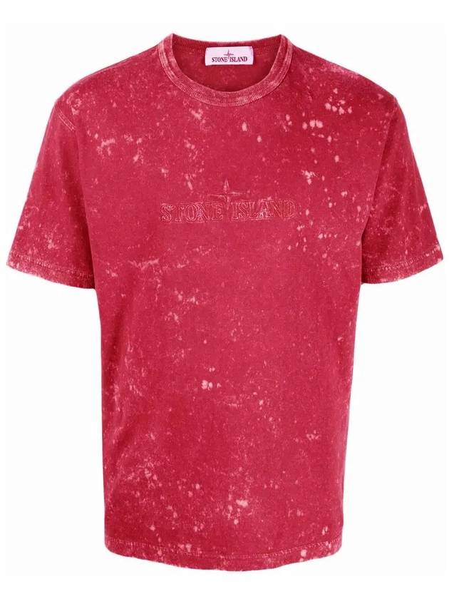 Men's Off Tie Dye Logo Short Sleeve T-Shirt Fuchsia - STONE ISLAND - BALAAN 2