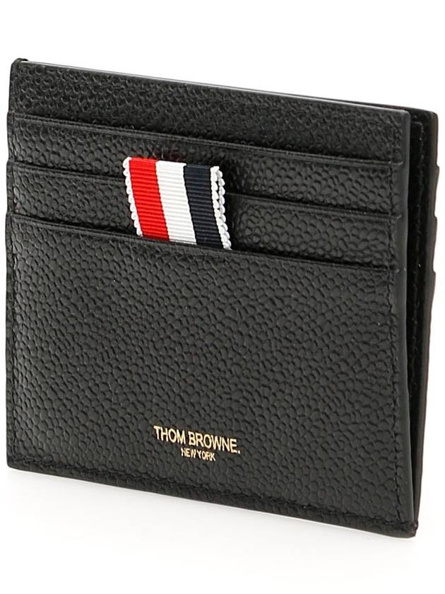 Pebble Grain Leather Stripe Note Compartment Card Wallet Black - THOM BROWNE - BALAAN 3