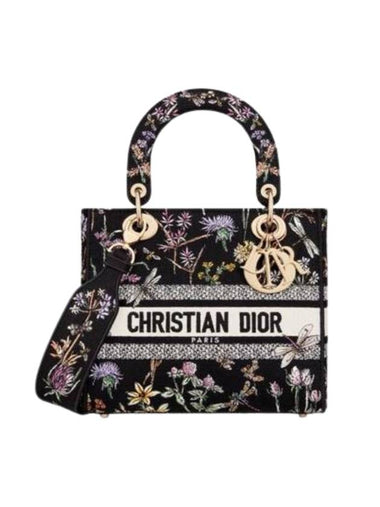 Lady D-Lite Herbarium Embroidery Medium Tote Bag Black - DIOR - BALAAN 1