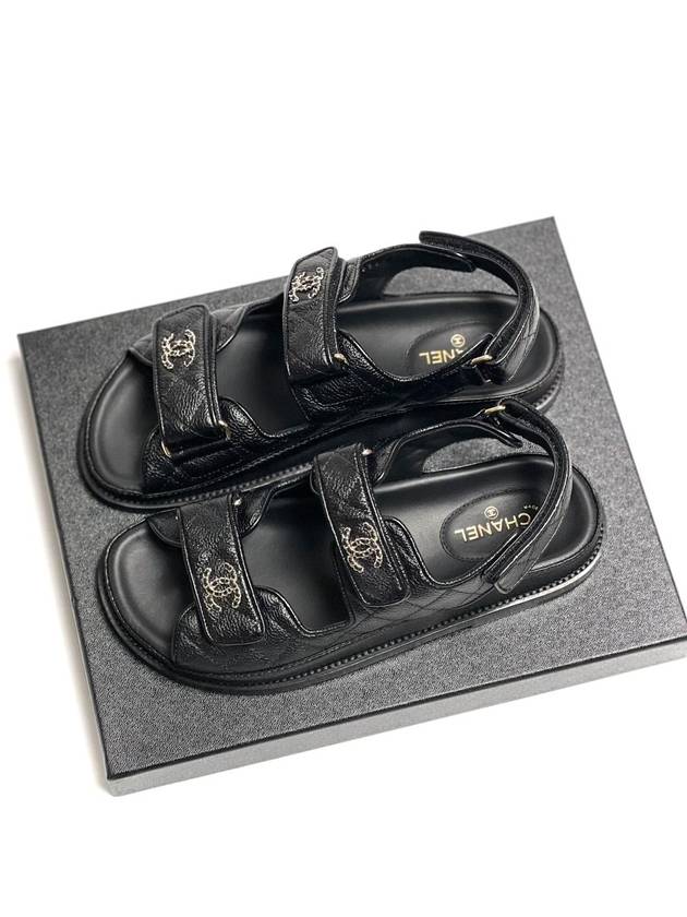 Women's CC Logo Velcro Sandals Gold Black - CHANEL - BALAAN 7