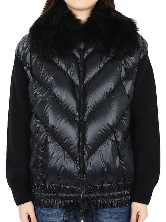 fur collar padded wool alpaca cardigan black - MONCLER - BALAAN 2