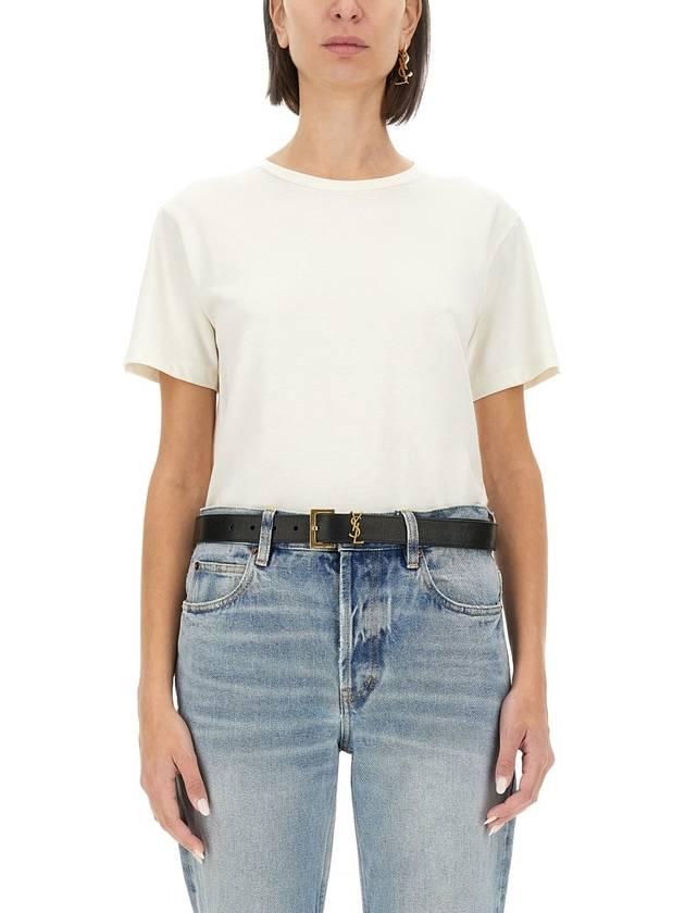 Logo Patch Crew Neck Short Sleeve T-Shirt White - SAINT LAURENT - BALAAN 2