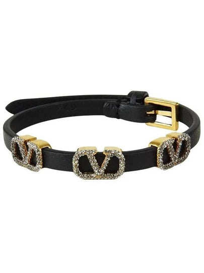 Crystal V Logo Signature Bracelet Black - VALENTINO - BALAAN 2