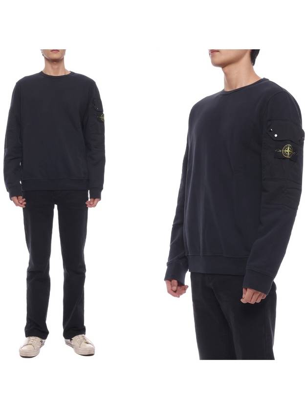 Brushed Organic Cotton Fleece Sweatshirt Navy - STONE ISLAND - BALAAN 2