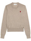 Heart Logo Crew Neck Merino Wool Knit Top Champagne - AMI - BALAAN 2