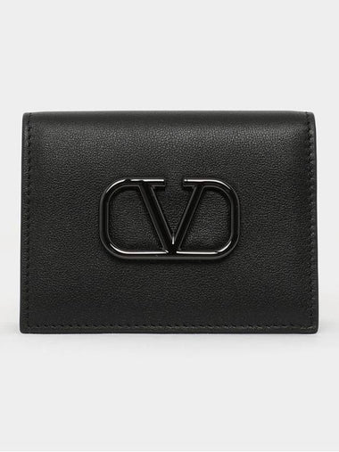 V Logo Signature Card Wallet Black - VALENTINO - BALAAN 1