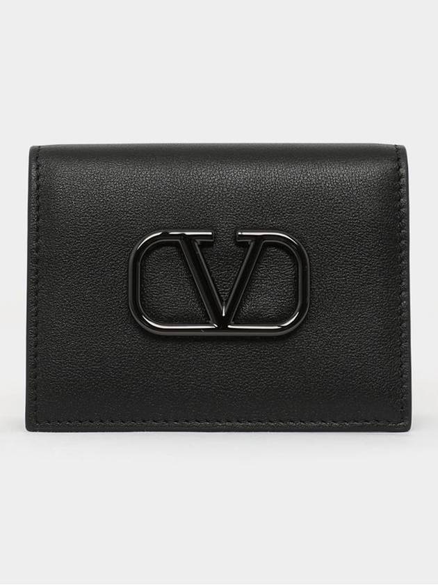 V Logo Signature Card Wallet Black - VALENTINO - BALAAN 1