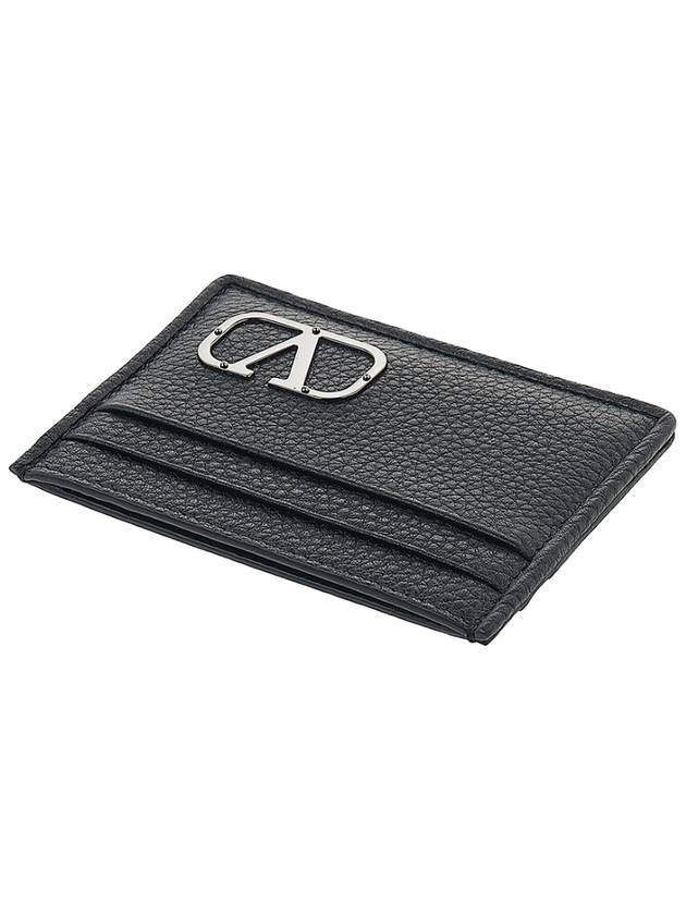 Signature V Logo Leather Card Wallet Black - VALENTINO - BALAAN 5