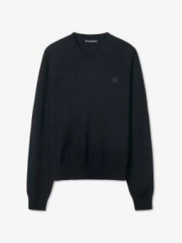 Face Logo V-Neck Knit Top Black - ACNE STUDIOS - BALAAN 2