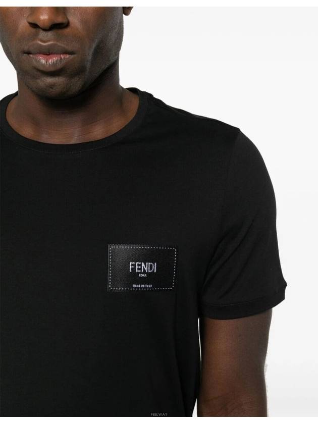Logo Embroidered Jersey Cotton Short Sleeve T-Shirt Black - FENDI - BALAAN 4