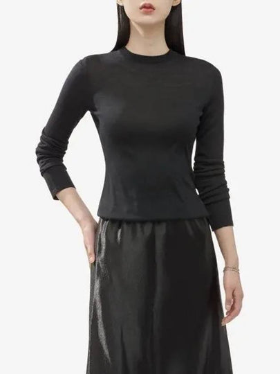 Crew Neck Cashmere Wool Silk Knit Top Black - SAINT LAURENT - BALAAN 2