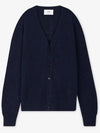 Heart Logo V Neck Cashmere Cardigan Navy - AMI - BALAAN 3