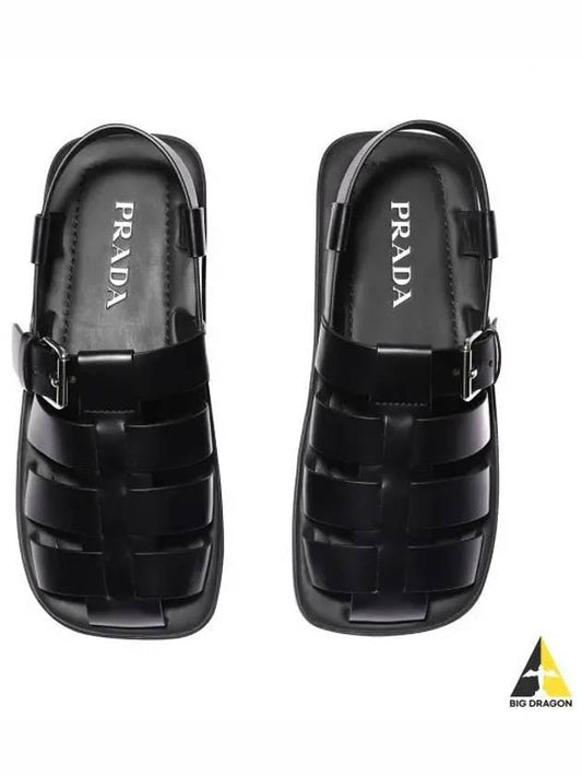 Crisscross Bands Brushed Leather Sandals Black - PRADA - BALAAN 2