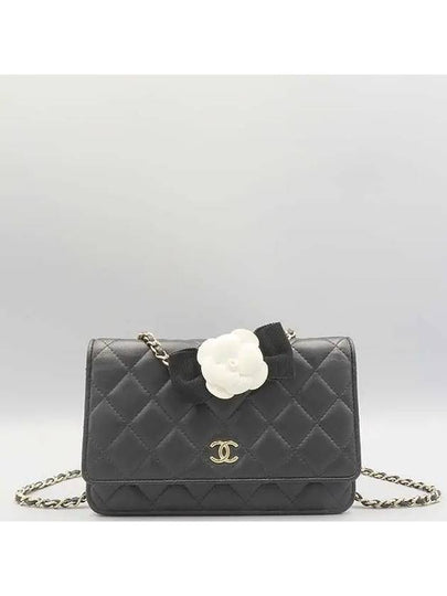 AP0250 Black Lambskin Classic WOC Gold Camellia Decorated Chain Cross Bag - CHANEL - BALAAN 2