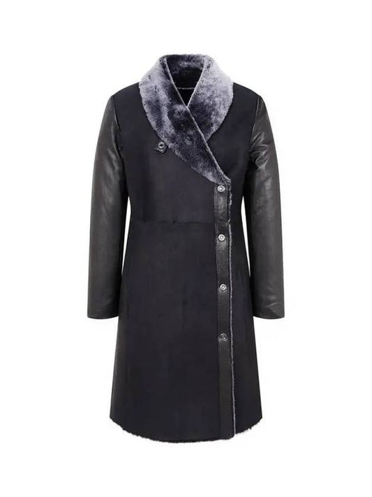 Women's Fur Collar Snap Button Leather Coat Black 271779 - EMPORIO ARMANI - BALAAN 1