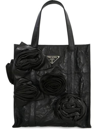 Flower Antique Wrinkle Nappa Mini Tote Bag Black - PRADA - BALAAN 1