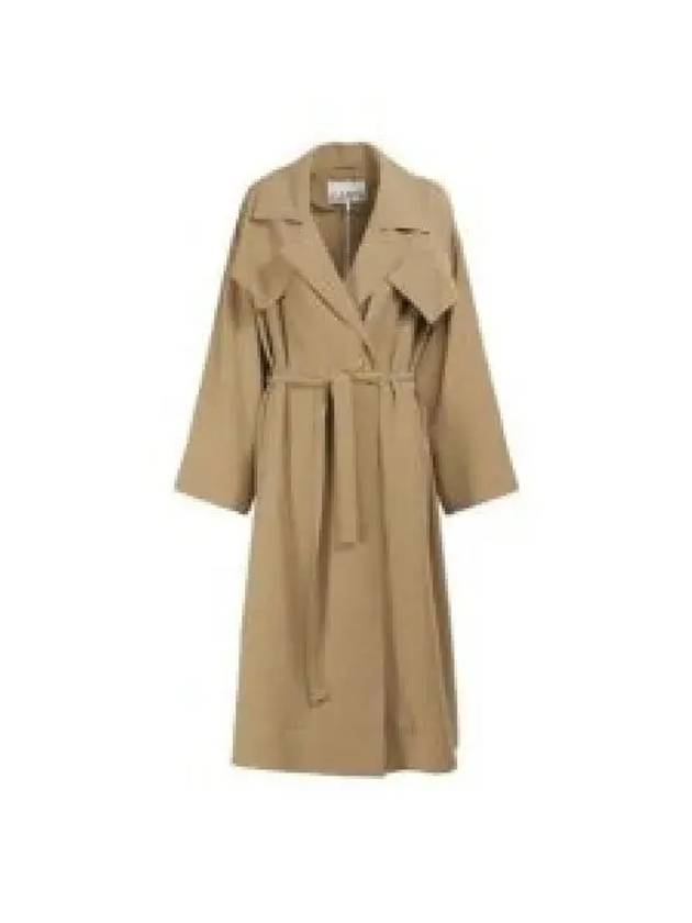 Twill belted Oversized Fit Trench Coat Beige - GANNI - BALAAN 2