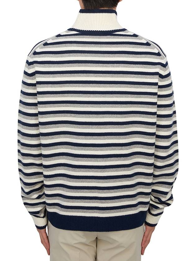 Fox Head Intarsia Striped High Neck Comfort Knit Top White Navy - MAISON KITSUNE - BALAAN 4