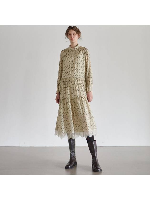 Women's Lace Tiered Printing Shirring DressBeige - MITTE - BALAAN 6