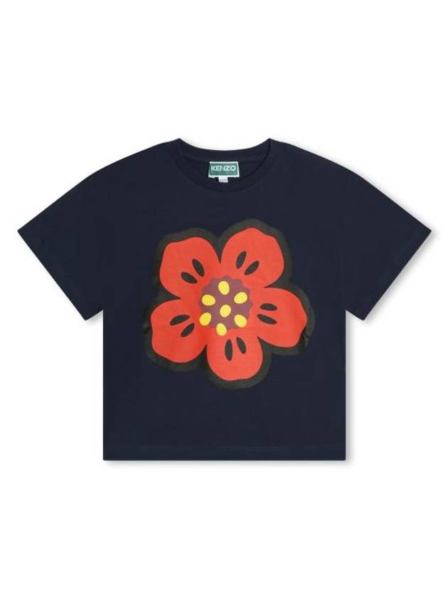 Kids Boke Flower Short Sleeve T-Shirt Navy - KENZO - BALAAN 1