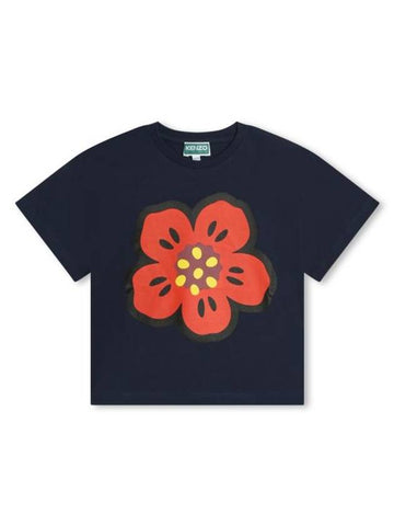 Kids Boke Flower Short Sleeve T-Shirt Navy - KENZO - BALAAN 1