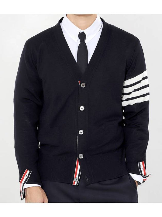 Men's Sustainable Classic Diagonal Wool Cardigan Navy - THOM BROWNE - BALAAN 2