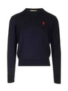 Heart Embroidered Logo Crew Neck Knit Top Navy - AMI - BALAAN 2