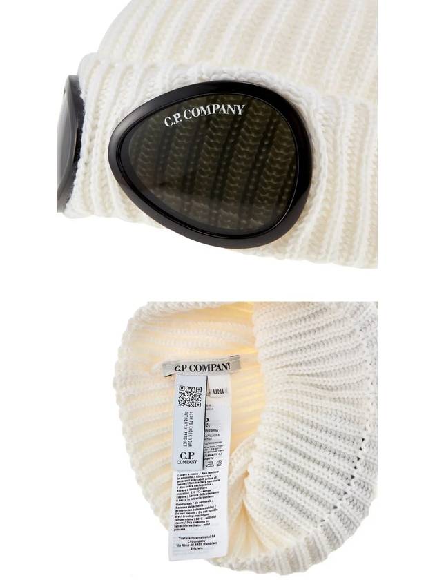 Goggle Detail Ribbed Beanie White - CP COMPANY - BALAAN 4