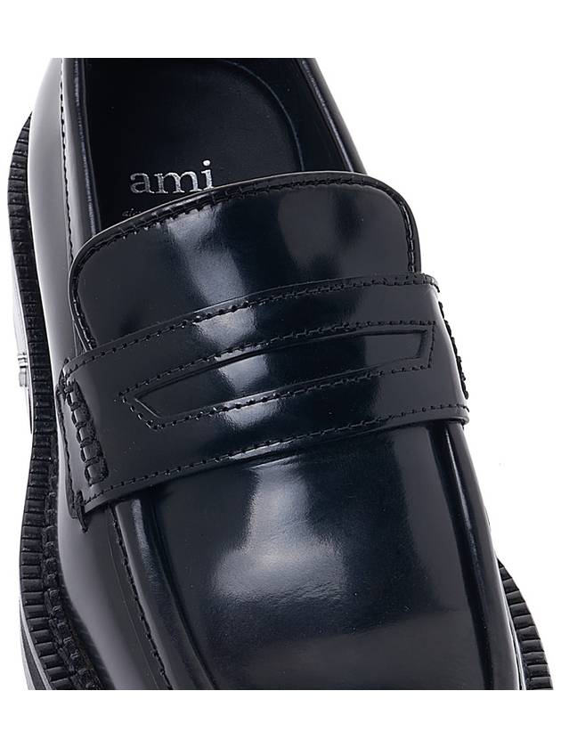 silver tone heart logo leather loafers black - AMI - BALAAN.