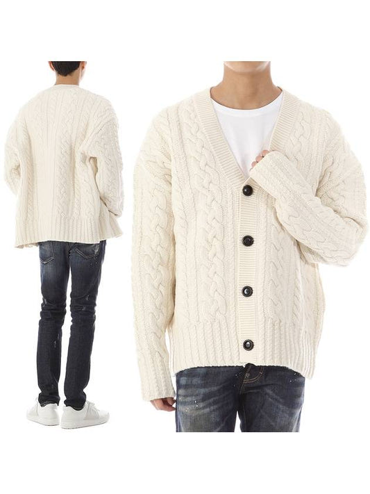 cable V-neck knit cardigan cream - AMI - BALAAN 2