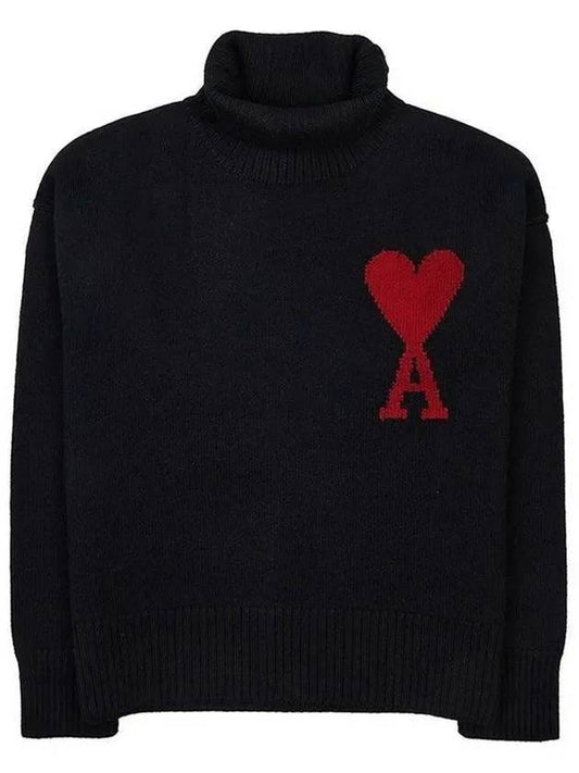 Intarsia Heart Logo Turtleneck Black - AMI - BALAAN 2