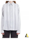 Micro Face Logo Patch Striped Long Sleeve Shirt Grey - ACNE STUDIOS - BALAAN 2