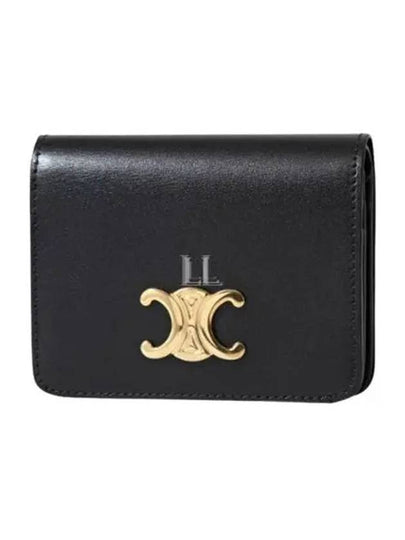 Triomphe Compact Shiny Calfskin Half Wallet Black - CELINE - BALAAN 2