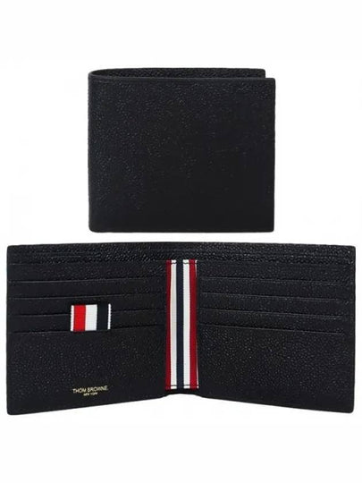 Pebble Grain Leather Half Wallet Black - THOM BROWNE - BALAAN 2