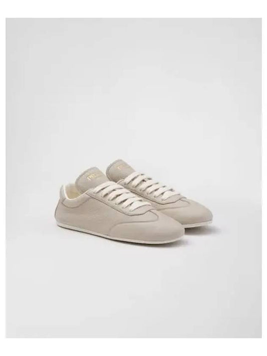 Leather Low Top Sneakers Pumice Stone - PRADA - BALAAN 2