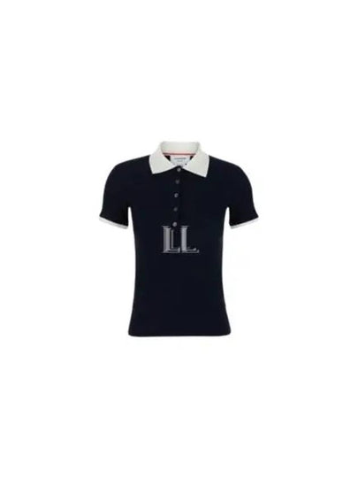 Contrasting Collar Wool Polo Shirt Navy - THOM BROWNE - BALAAN 2