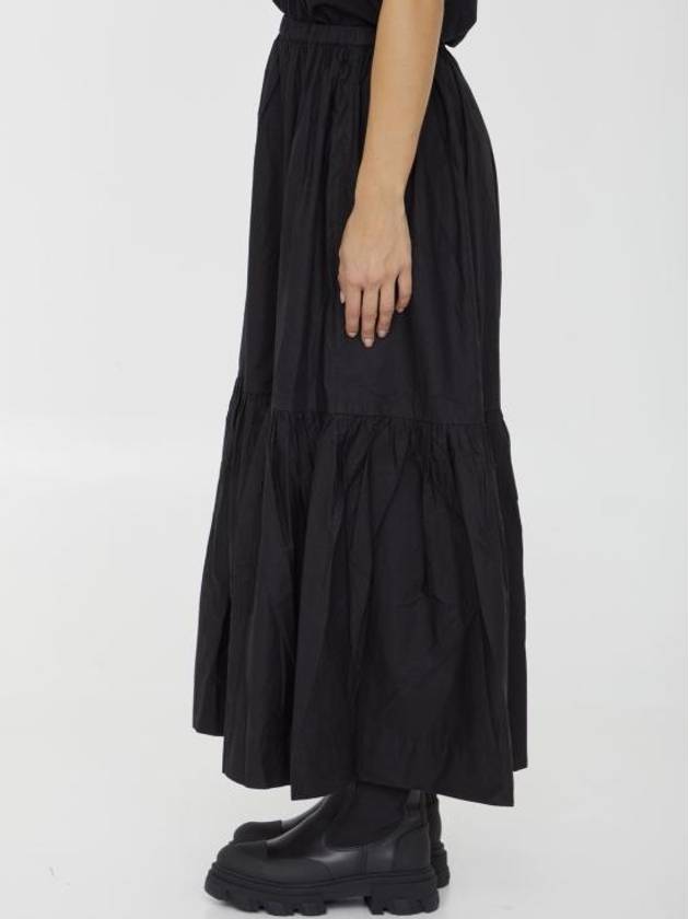 Cotton Poplin Maxi Flounce Long A-Line Skirt Black - GANNI - BALAAN 4