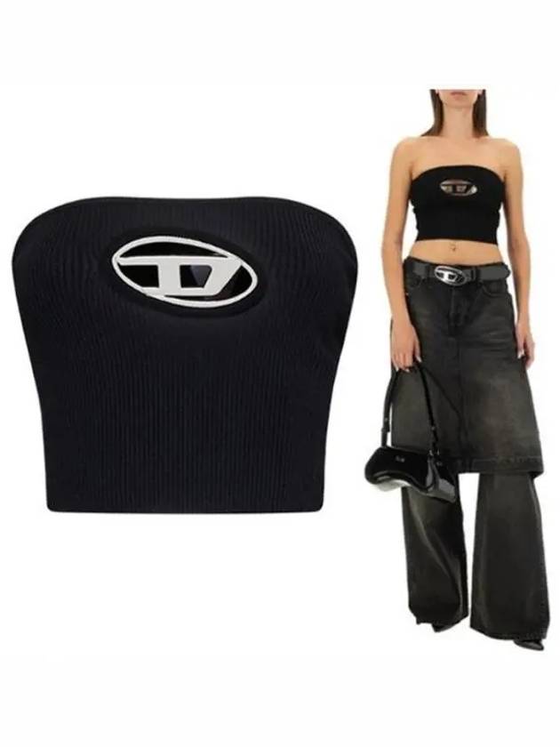 Women's D Logo Knit Crop Sleeveless Black - DIESEL - BALAAN 2