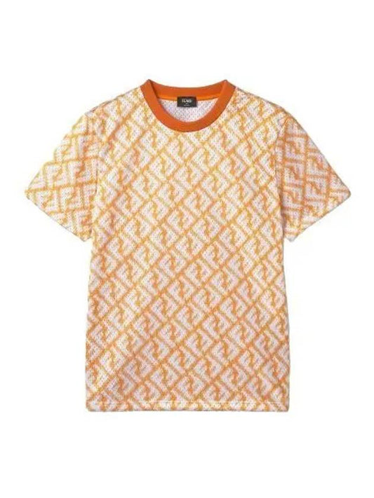 mesh logo short sleeve t shirt orange white - FENDI - BALAAN 1
