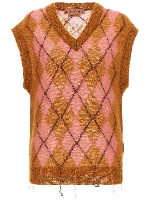 Argyle Floating Thread Mohair Vest Camellia - MARNI - BALAAN 2