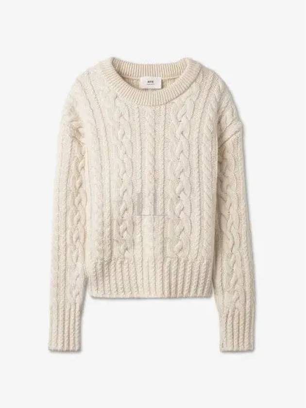 Cable Crew Neck Wool Knit Top Offwhite - AMI - BALAAN 2