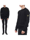 Men's Waffen Patch Crew Neck Raw Cotton Knit Top Black - STONE ISLAND - BALAAN 2