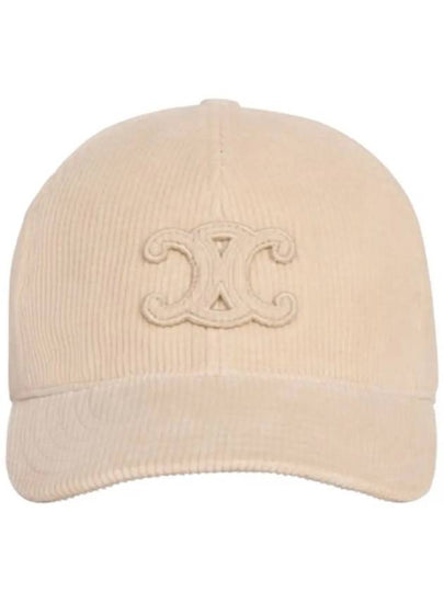 Cream Corduroy Triomphe Patch Baseball Cap 2AUG4109V 12CR - CELINE - BALAAN 2