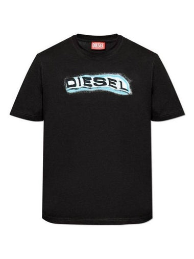 Puff Print Logo Short Sleeve T-Shirt Black - DIESEL - BALAAN 1