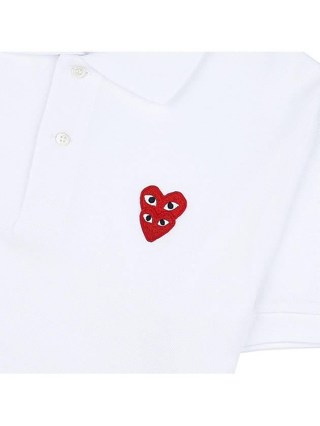 Red Double Heart Wappen Short Sleeve Polo Shirt White - COMME DES GARCONS - BALAAN 6