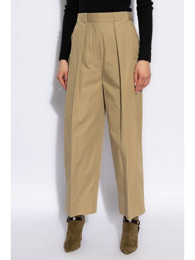 Balmain Cotton Pleated Trousers, Women's, Beige - BALMAIN - BALAAN 3