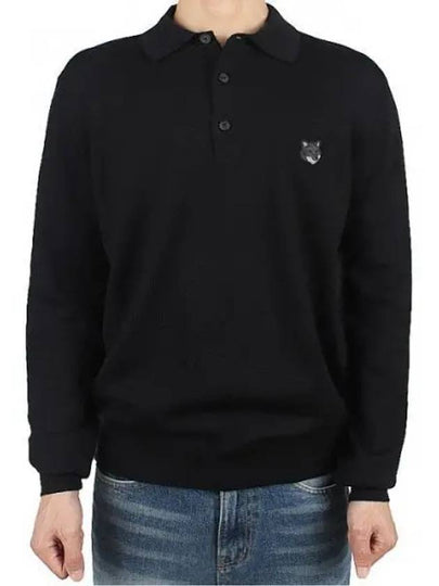 Fox Motif Knitted Polo Shirt Ink Black - MAISON KITSUNE - BALAAN 2