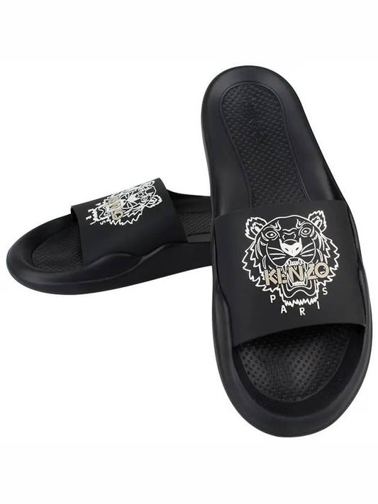 Tiger Logo Full Flap Slippers Black - KENZO - BALAAN.